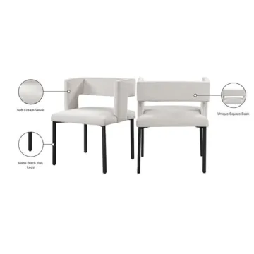 Contemporary Upholstered Dining Chairs, Set of 2, Cream Velvet