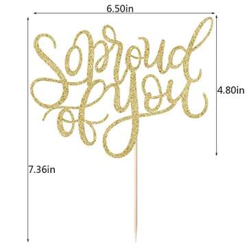 Qertesl So Proud of You Cake Topper,2025 Graduation Cake Topper,Congrats Grad Party Decorations,2025 High School/College/University Graduation Party Decoration Supplies. (gold)