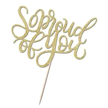 Qertesl So Proud of You Cake Topper,2025 Graduation Cake Topper,Congrats Grad Party Decorations,2025 High School/College/University Graduation Party Decoration Supplies. (gold)