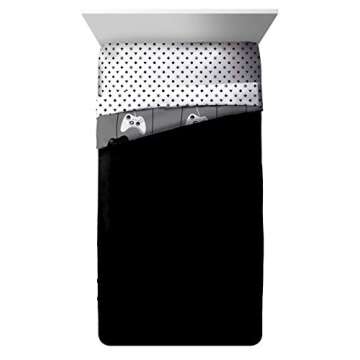 Jay Franco Game On 4 Piece Twin Bed Set - Includes Reversible Comforter & Sheet Set - Bedding Features Video Game Contoller - Super Soft Fade Resistant Microfiber