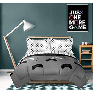 Jay Franco Game On 4 Piece Twin Bed Set - Includes Reversible Comforter & Sheet Set - Bedding Features Video Game Contoller - Super Soft Fade Resistant Microfiber