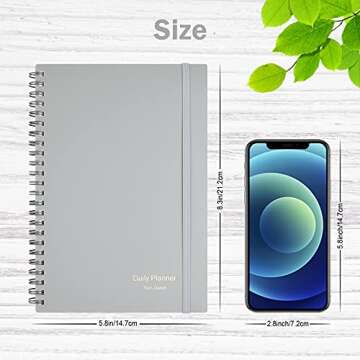 Daily Planner Undated, Asten To Do List Notebook Hourly Schedules Spiral Appointment Planner for Men and Women,PVC Hardcover,Elastic Closure, Inner Pocket 8.3" x 5.8" (Gray)