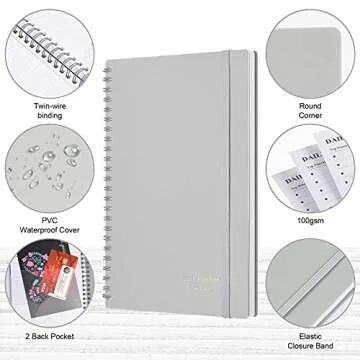 Daily Planner Undated, Asten To Do List Notebook Hourly Schedules Spiral Appointment Planner for Men and Women,PVC Hardcover,Elastic Closure, Inner Pocket 8.3" x 5.8" (Gray)