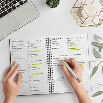 Daily Planner Undated, Asten To Do List Notebook Hourly Schedules Spiral Appointment Planner for Men and Women,PVC Hardcover,Elastic Closure, Inner Pocket 8.3" x 5.8" (Gray)