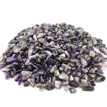 SNAKTOPIA Amethyst Small Tumbled Chips Stone Gemstone Chips Crushed Pieces Irregular Shaped Stones Crystal Chips Stone Perfect for Jewelry Making Home Decoration 0.2~0.5in Weight 0.74 ib (3-Amethyst)