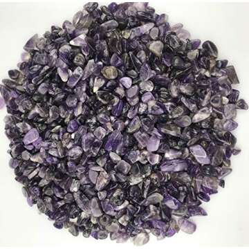 SNAKTOPIA Amethyst Small Tumbled Chips Stone Gemstone Chips Crushed Pieces Irregular Shaped Stones Crystal Chips Stone Perfect for Jewelry Making Home Decoration 0.2~0.5in Weight 0.74 ib (3-Amethyst)