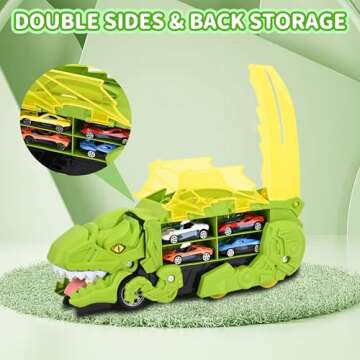 Transformable Dinosaur Truck Toy for Kids & 12 Diecast Cars