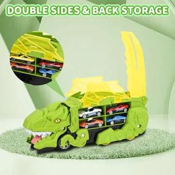 Transformable Dinosaur Truck Toy for Kids & 12 Diecast Cars