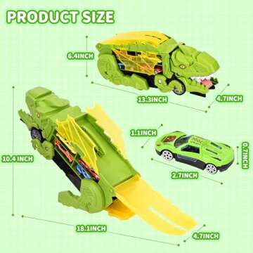 Transformable Dinosaur Truck Toy for Kids & 12 Diecast Cars