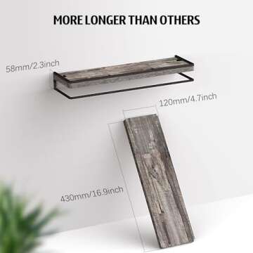 Meangood Floating Shelves Wall Mounted Set of 2, Rustic Wood Wall Storage Shelves for Bedroom,Living Room,Bathroom, Kitchen Pine