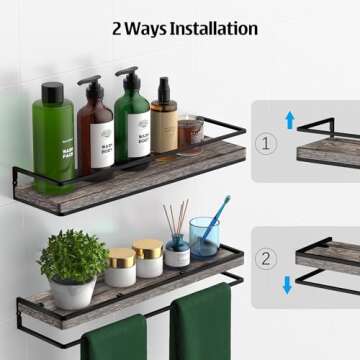 Meangood Floating Shelves Wall Mounted Set of 2, Rustic Wood Wall Storage Shelves for Bedroom,Living Room,Bathroom, Kitchen Pine