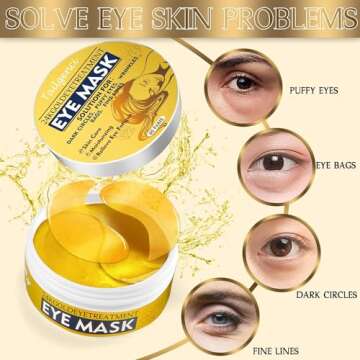 DORPETLY Under Eye Patches, 60PCS Under Eye Mask for Dark Circles and Puffiness, Under Eye Treatments Lighten Wrinkles and Fine Lines Instantly, Collagen Eye Gel Pads Hydrating Eye Skin (Gold)