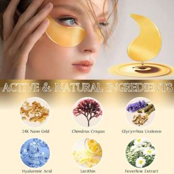 DORPETLY Under Eye Patches, 60PCS Under Eye Mask for Dark Circles and Puffiness, Under Eye Treatments Lighten Wrinkles and Fine Lines Instantly, Collagen Eye Gel Pads Hydrating Eye Skin (Gold)