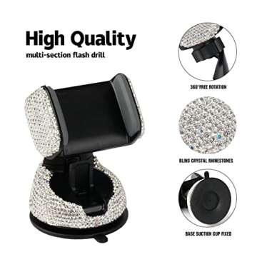 Amiss Universal Bling Cell Phone Holder, 360°Adjustable Phone Mount with One More Air Vent Base, Cr...