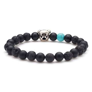 Karseer Black Matte Onyx and Lava Energy Stone Mala Beaded Stretch Bracelet with Bulldog Mascot Char...