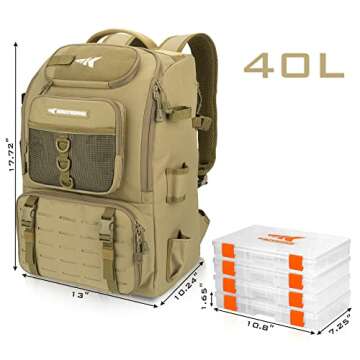 KastKing Karryall Fishing Tackle Backpack with Rod Holders 4 Tackle Boxes,40L Fishing Bag Storage Fi...