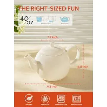 Sweese Porcelain Teapot, 40 Ounce Tea Pot - Large Enough for 5 Cups, White