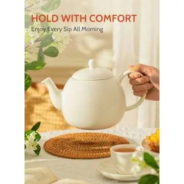 Sweese Porcelain Teapot, 40 Ounce Tea Pot - Large Enough for 5 Cups, White