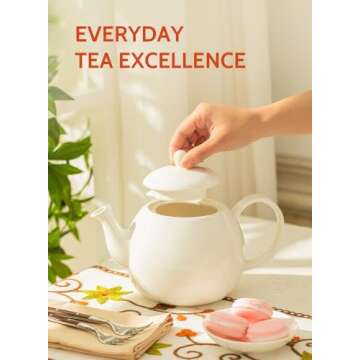 Sweese Porcelain Teapot, 40 Ounce Tea Pot - Large Enough for 5 Cups, White