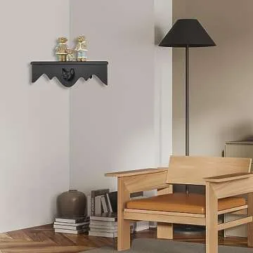 Gothvanity Bat Corner Shelf Set of 2, Black Flying Bat Floating Corner Shelf, Wood Wall Mounted Storage Shelves, Gothic Home Decor for Bedroom, Kitchen, Living Room, Bathroom, Office and More…