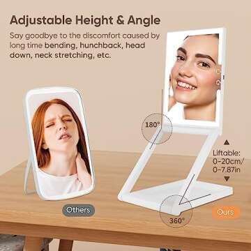 GURUN Adjustable Height Portable Folding Travel Makeup Mirror with 3 Colors Light 10X Magnification ...