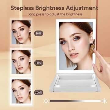 GURUN Adjustable Height Portable Folding Travel Makeup Mirror with 3 Colors Light 10X Magnification 2000mha Rechargeable Tabletop Vanity Mirror Brightness Adjustable M3003-2000