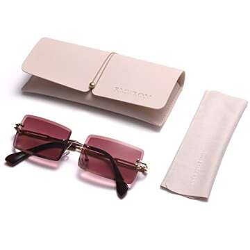 Rectangle Sunglasses For Women Men Rimless UV Protection Fashion Square Sunglasses Tinted Lens Vintage Sun Glasses