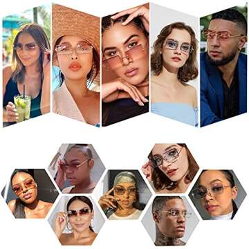 Rectangle Sunglasses For Women Men Rimless UV Protection Fashion Square Sunglasses Tinted Lens Vintage Sun Glasses