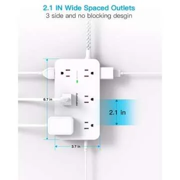Power Strip Surge Protector, 12 Multiplie Outlets 4 USB Ports (2USB C), 5Ft Braided Extension Cord Flat Plug, Overload Surge Protection, Wall Mount, Desk for Office Home College Dorm Room Essentials