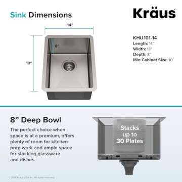 Kraus 14 Inch Undermount Stainless Steel Kitchen Sink