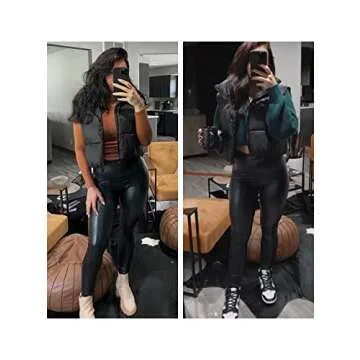 UANEO Cropped Puffer Vest Women Zip Up Stand Collar Sleeveless Padded Crop Puffy Vests (Black-L)