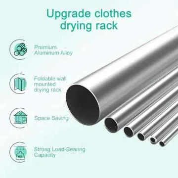 X-cosrack Wall Mount Clothes Drying Rack, 25.2" Wide Rustproof Accordion Retractable Drying Rack for Laundry Room/Bathroom Tower, 8 Bar Space-Saving Aluminium Alloys Laundry Drying Rack Silver