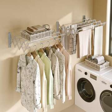 X-cosrack Wall Mount Clothes Drying Rack, 25.2" Wide Rustproof Accordion Retractable Drying Rack for Laundry Room/Bathroom Tower, 8 Bar Space-Saving Aluminium Alloys Laundry Drying Rack Silver