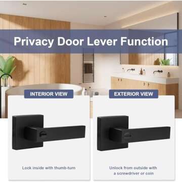 Estmoon 5 Pack Door Handles Black Interior Door Knobs, Keyless Privacy Door Levers with Lock, Heavy ...