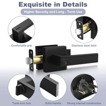 Estmoon 5 Pack Door Handles Black Interior Door Knobs, Keyless Privacy Door Levers with Lock, Heavy Duty Zinc Alloy 2.07 lb Door Lock Set for Bedrooms Bathrooms