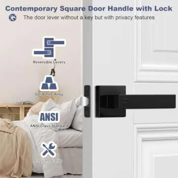 Estmoon 5 Pack Door Handles Black Interior Door Knobs, Keyless Privacy Door Levers with Lock, Heavy Duty Zinc Alloy 2.07 lb Door Lock Set for Bedrooms Bathrooms