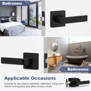 Estmoon 5 Pack Door Handles Black Interior Door Knobs, Keyless Privacy Door Levers with Lock, Heavy Duty Zinc Alloy 2.07 lb Door Lock Set for Bedrooms Bathrooms