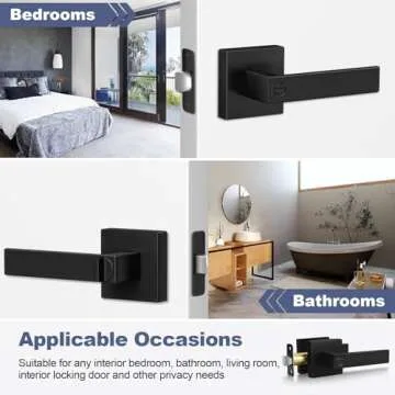 Estmoon 5 Pack Door Handles Black Interior Door Knobs, Keyless Privacy Door Levers with Lock, Heavy Duty Zinc Alloy 2.07 lb Door Lock Set for Bedrooms Bathrooms