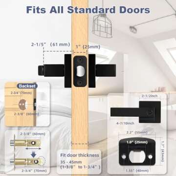 Estmoon 5 Pack Door Handles Black Interior Door Knobs, Keyless Privacy Door Levers with Lock, Heavy Duty Zinc Alloy 2.07 lb Door Lock Set for Bedrooms Bathrooms