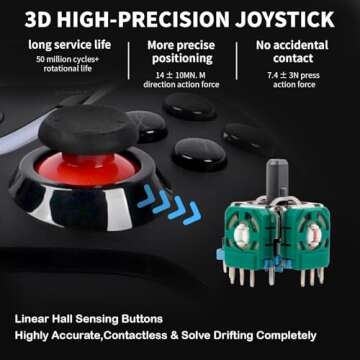 ROTOMOON Wireless Game Controller with ALPS Joysticks Hall Triggers Compatible with Xbox One S/X, Xbox Series S/X Gaming Gamepad, Remote Joypad with 2.4G Wireless Adapter, Rechargeable Battery (Black)