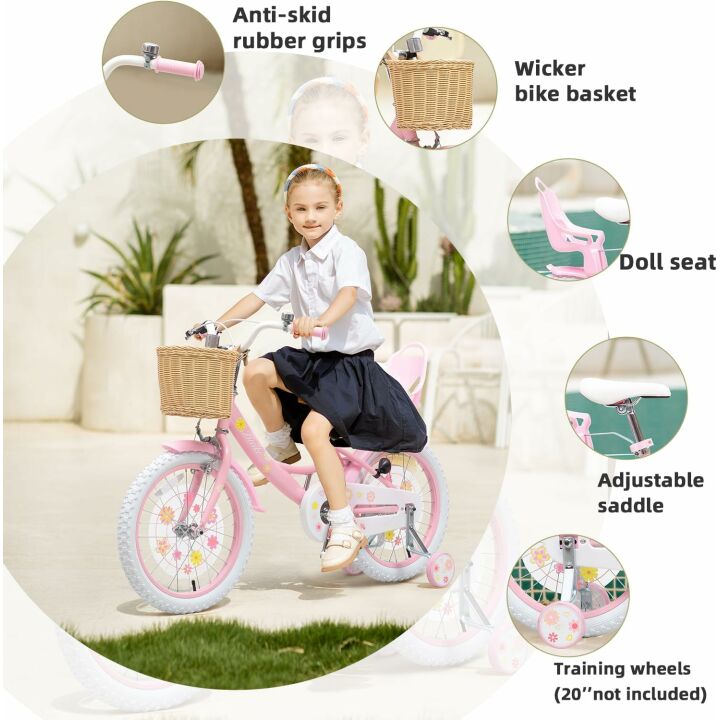 Girls Bike with Basket & Training Wheels - 3-14 Years
