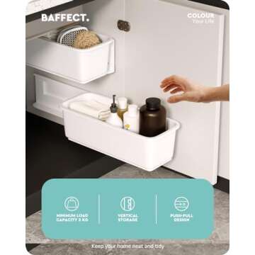 Baffect 2 pcs Under Sink Organizers Pull Out Cabinet Organizer Slide Out Plastic Storage Drawers Sli...