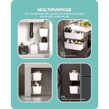 Baffect 2 pcs Under Sink Organizers Pull Out Cabinet Organizer Slide Out Plastic Storage Drawers Sliding Basket for Kitchen Bathroom Undersink (White)