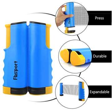 FBSPORT Ping Pong Paddle Set, Portable Table Tennis Set with Retractable Net, 2 Rackets, 6 Balls and...