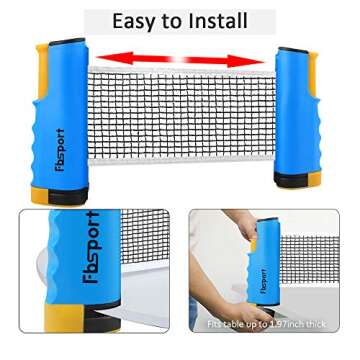 FBSPORT Ping Pong Paddle Set, Portable Table Tennis Set with Retractable Net, 2 Rackets, 6 Balls and Carry Bag for Children Adult Indoor/Outdoor Games,Blue