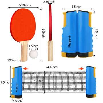 FBSPORT Ping Pong Paddle Set, Portable Table Tennis Set with Retractable Net, 2 Rackets, 6 Balls and Carry Bag for Children Adult Indoor/Outdoor Games,Blue