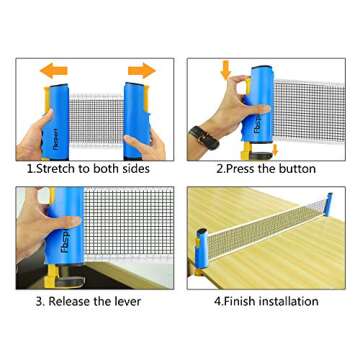 FBSPORT Ping Pong Paddle Set, Portable Table Tennis Set with Retractable Net, 2 Rackets, 6 Balls and Carry Bag for Children Adult Indoor/Outdoor Games,Blue