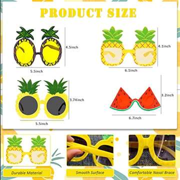 Kabcifea 12 Pieces Fruit Eyeglasses Tropical Pineapple Glasses with 12 Styles,Hawaiian Fruit Funny S...