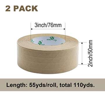 BOMEI PACK 2Pack Reinforced Kraft Paper Tape, Self Adhesive Paper Gummed Packing Tape, for Heavy Duty Packing, Shipping, Moving and Storage, 2Inch55yds