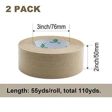 BOMEI PACK 2Pack Reinforced Kraft Paper Tape, Self Adhesive Paper Gummed Packing Tape, for Heavy Duty Packing, Shipping, Moving and Storage, 2Inch55yds